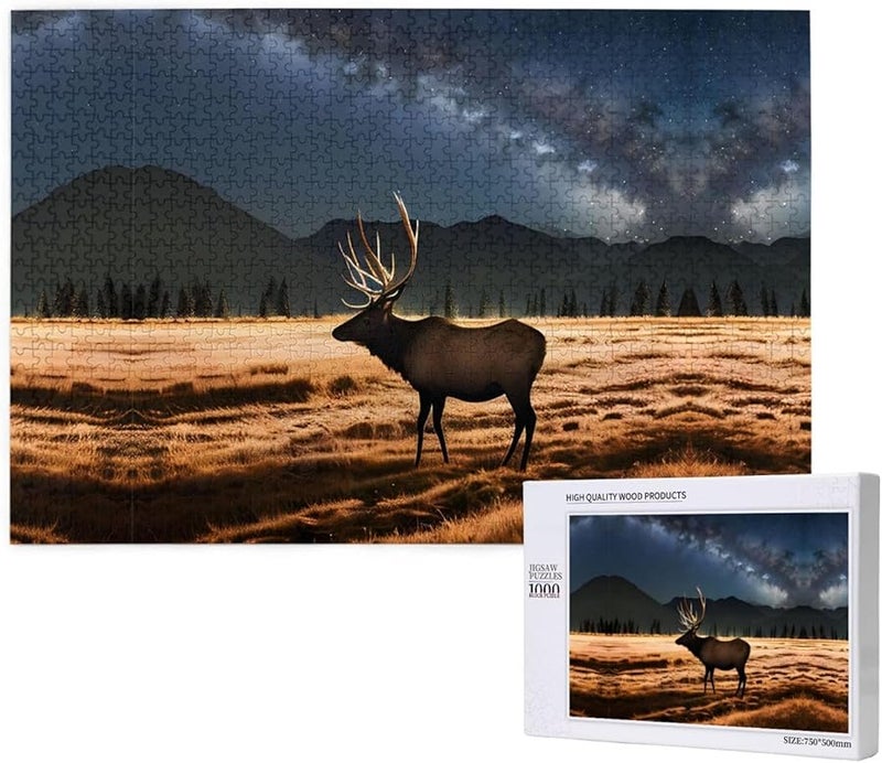 Phayah Elk In The Meadow 1000 قطعة لغز للأبعاد 29.5 × 19.7 بوصة ديكور المنزل - Image 1